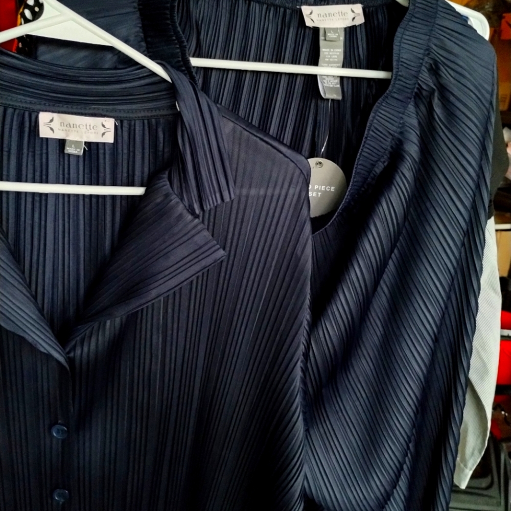 2 piece set... Navy blue blouse and pants Large